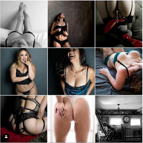 A collage of photos of a woman in lingerie.